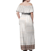 Samoa Siapo Brown Trimmed Family Matching Off Shoulder Maxi Dress and Hawaiian Shirt Samoa White Sunday LT01 - Polynesian Pride
