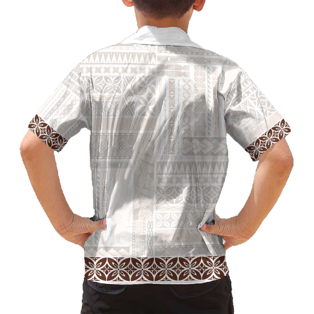 Samoa Siapo Brown Trimmed Family Matching Off Shoulder Short Dress and Hawaiian Shirt Samoa White Sunday LT01 - Polynesian Pride