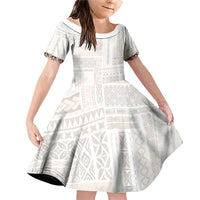 Samoa Siapo Brown Trimmed Family Matching Off Shoulder Short Dress and Hawaiian Shirt Samoa White Sunday LT01 Daughter's Dress Brown - Polynesian Pride