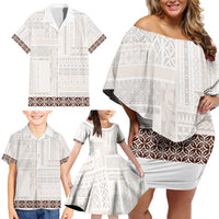 Samoa Siapo Brown Trimmed Family Matching Off Shoulder Short Dress and Hawaiian Shirt Samoa White Sunday LT01 - Polynesian Pride