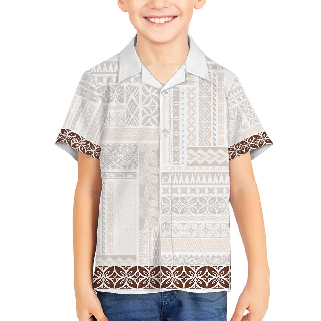 Samoa Siapo Brown Trimmed Family Matching Puletasi and Hawaiian Shirt Samoa White Sunday - Polynesian Pride