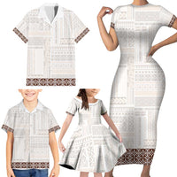 Samoa Siapo Brown Trimmed Family Matching Short Sleeve Bodycon Dress and Hawaiian Shirt Samoa White Sunday LT01 - Polynesian Pride