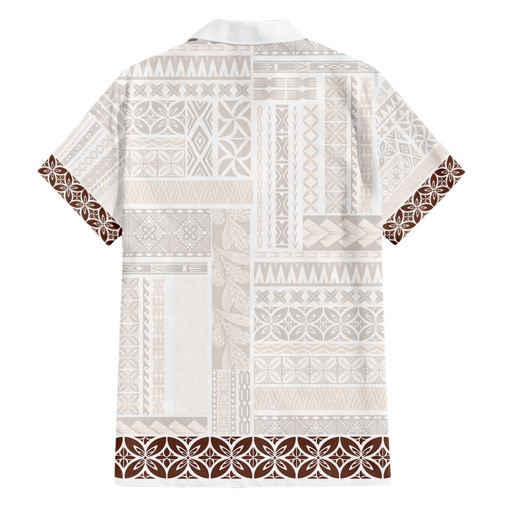 Samoa Siapo Brown Trimmed Family Matching Short Sleeve Bodycon Dress and Hawaiian Shirt Samoa White Sunday LT01 - Polynesian Pride