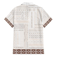 Samoa Siapo Brown Trimmed Family Matching Short Sleeve Bodycon Dress and Hawaiian Shirt Samoa White Sunday LT01 - Polynesian Pride