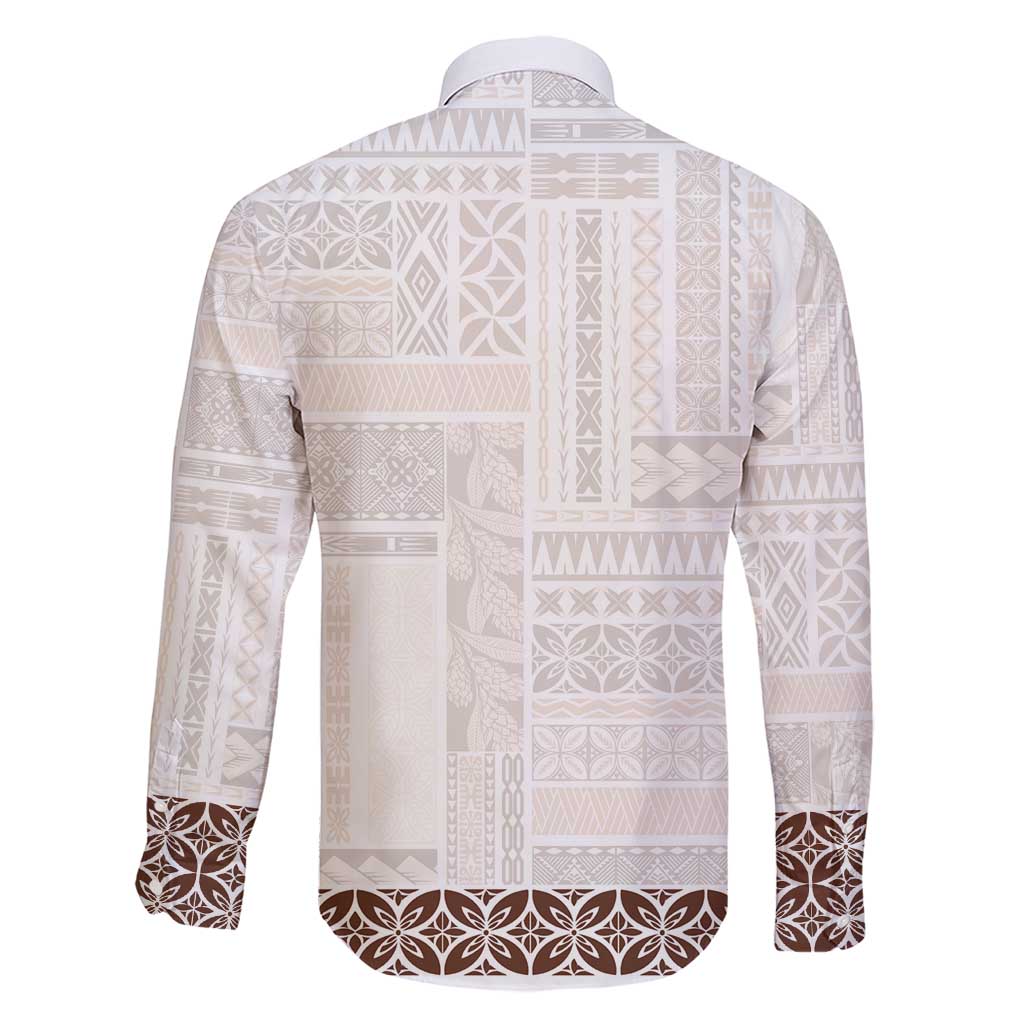 Samoa Siapo Brown Trimmed Family Matching Short Sleeve Bodycon Dress and Hawaiian Shirt Samoa White Sunday LT01 - Polynesian Pride
