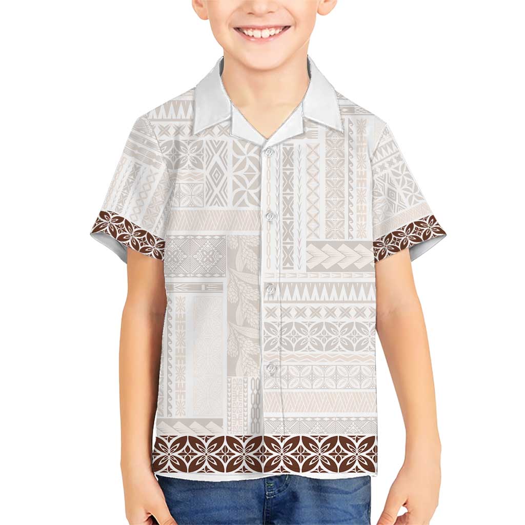 Samoa Siapo Brown Trimmed Family Matching Short Sleeve Bodycon Dress and Hawaiian Shirt Samoa White Sunday LT01 Son's Shirt Brown - Polynesian Pride