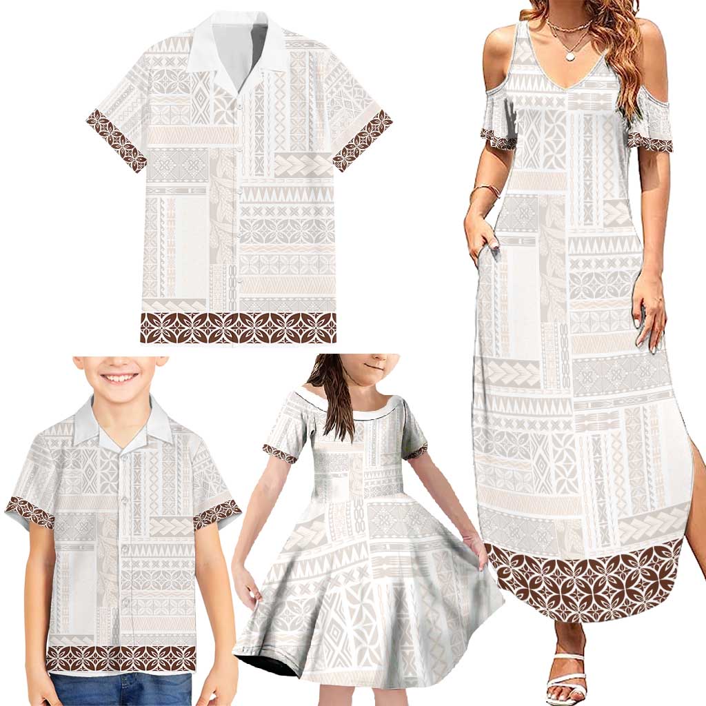 Samoa Siapo Brown Trimmed Family Matching Summer Maxi Dress and Hawaiian Shirt Samoa White Sunday LT01 - Polynesian Pride