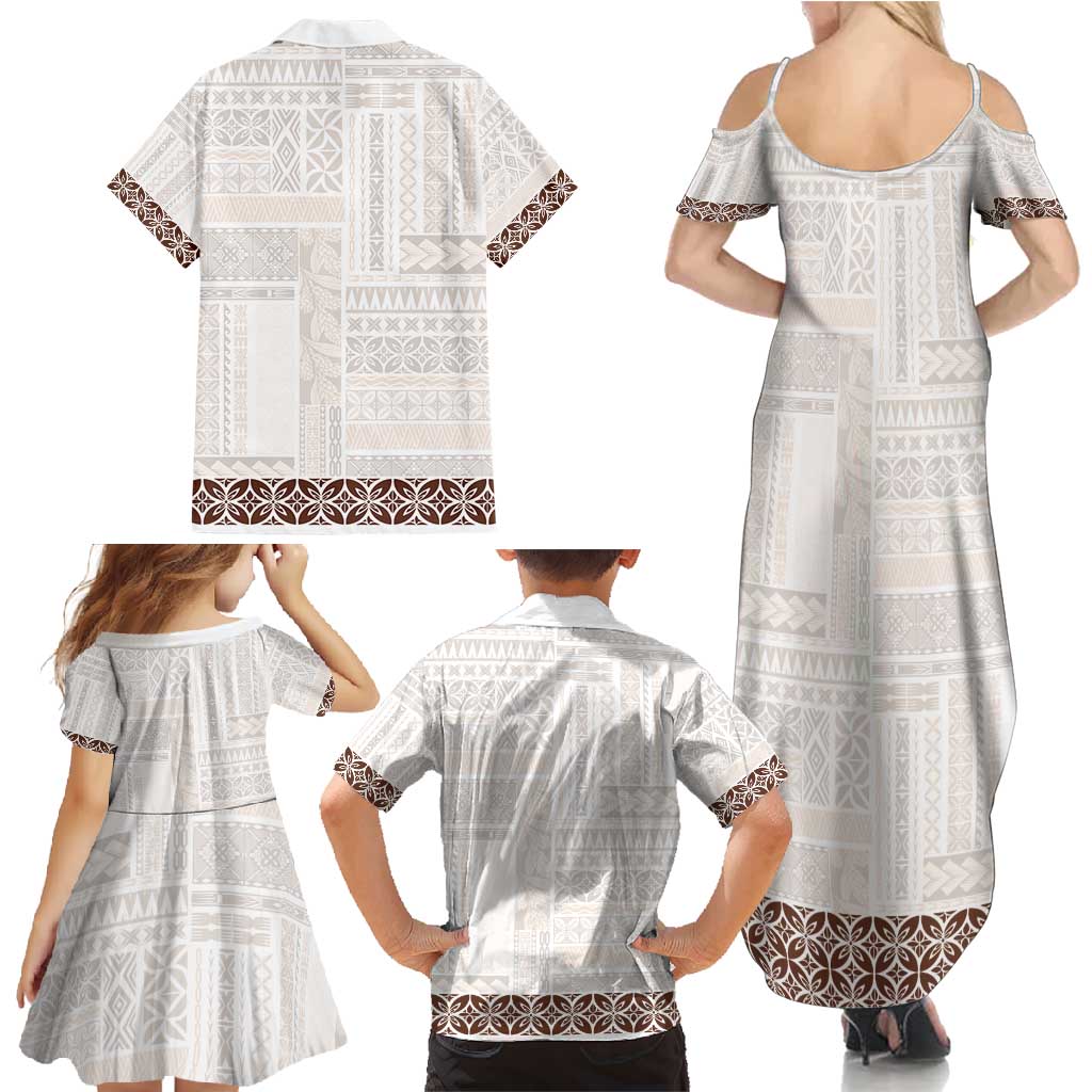 Samoa Siapo Brown Trimmed Family Matching Summer Maxi Dress and Hawaiian Shirt Samoa White Sunday LT01 - Polynesian Pride