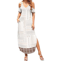 Samoa Siapo Brown Trimmed Family Matching Summer Maxi Dress and Hawaiian Shirt Samoa White Sunday LT01 Mom's Dress Brown - Polynesian Pride