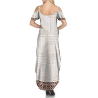 Samoa Siapo Brown Trimmed Family Matching Summer Maxi Dress and Hawaiian Shirt Samoa White Sunday LT01 - Polynesian Pride