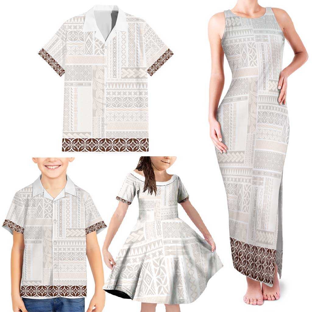 Samoa Siapo Brown Trimmed Family Matching Tank Maxi Dress and Hawaiian Shirt Samoa White Sunday LT01 - Polynesian Pride