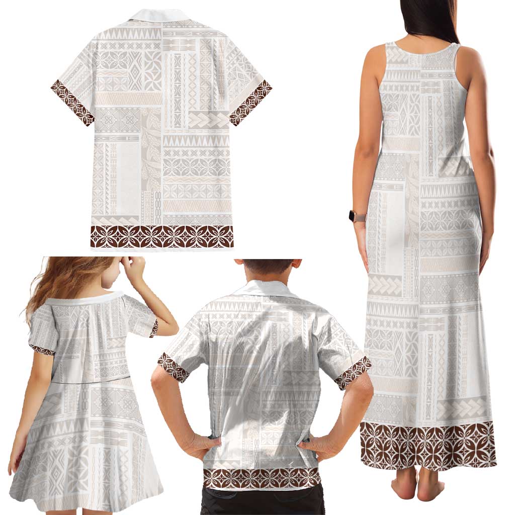 Samoa Siapo Brown Trimmed Family Matching Tank Maxi Dress and Hawaiian Shirt Samoa White Sunday LT01 - Polynesian Pride