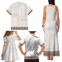 Samoa Siapo Brown Trimmed Family Matching Tank Maxi Dress and Hawaiian Shirt Samoa White Sunday LT01 - Polynesian Pride