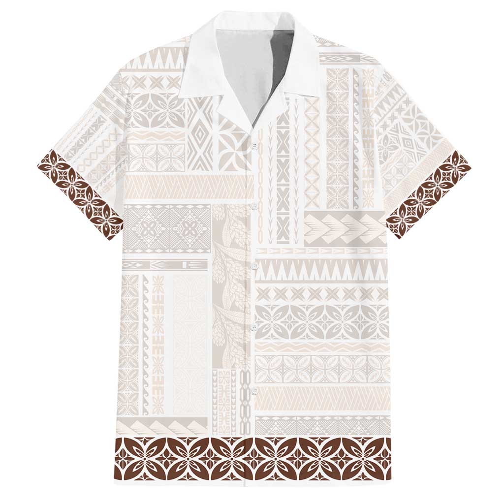 Samoa Siapo Brown Trimmed Family Matching Tank Maxi Dress and Hawaiian Shirt Samoa White Sunday LT01 Dad's Shirt - Short Sleeve Brown - Polynesian Pride