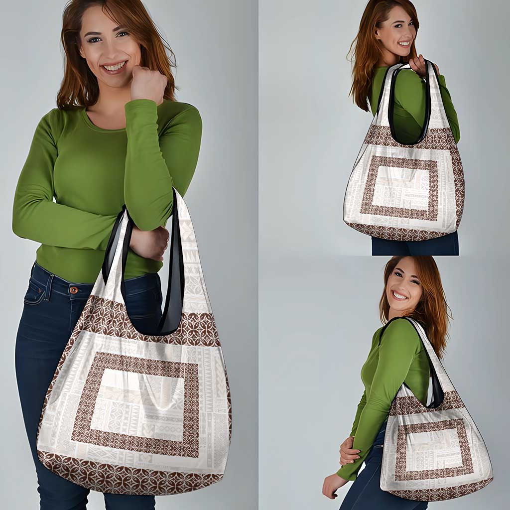 Samoa Siapo Brown Trimmed Grocery Bag Samoa White Sunday - Polynesian Pride