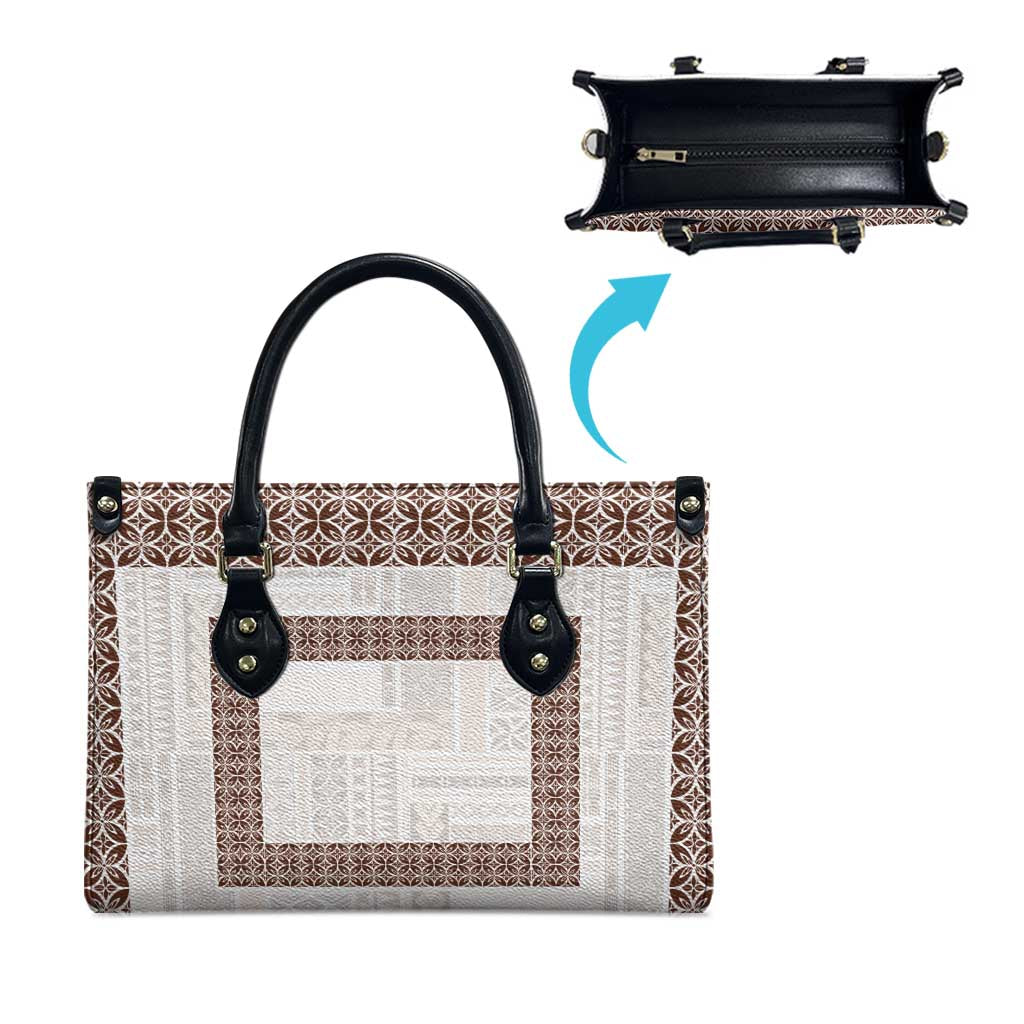 Samoa Siapo Brown Trimmed Leather Bag Samoa White Sunday - Polynesian Pride