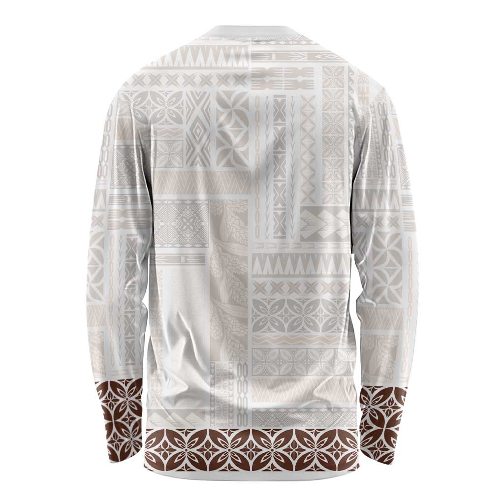 Samoa Siapo Brown Trimmed Long Sleeve Shirt Samoa White Sunday - Polynesian Pride