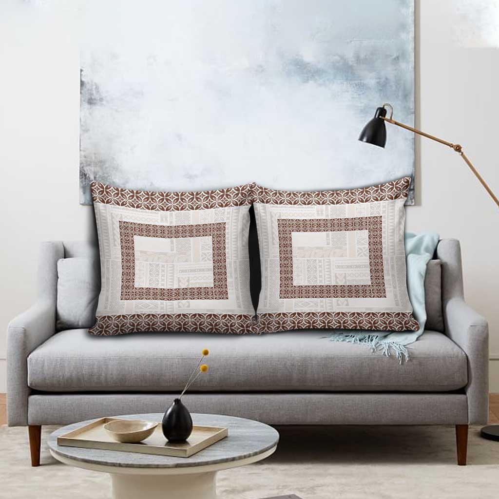Samoa Siapo Brown Trimmed Pillow Cover Samoa White Sunday - Polynesian Pride