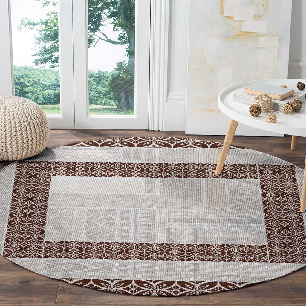 Samoa Siapo Brown Trimmed Round Carpet Samoa White Sunday - Polynesian Pride
