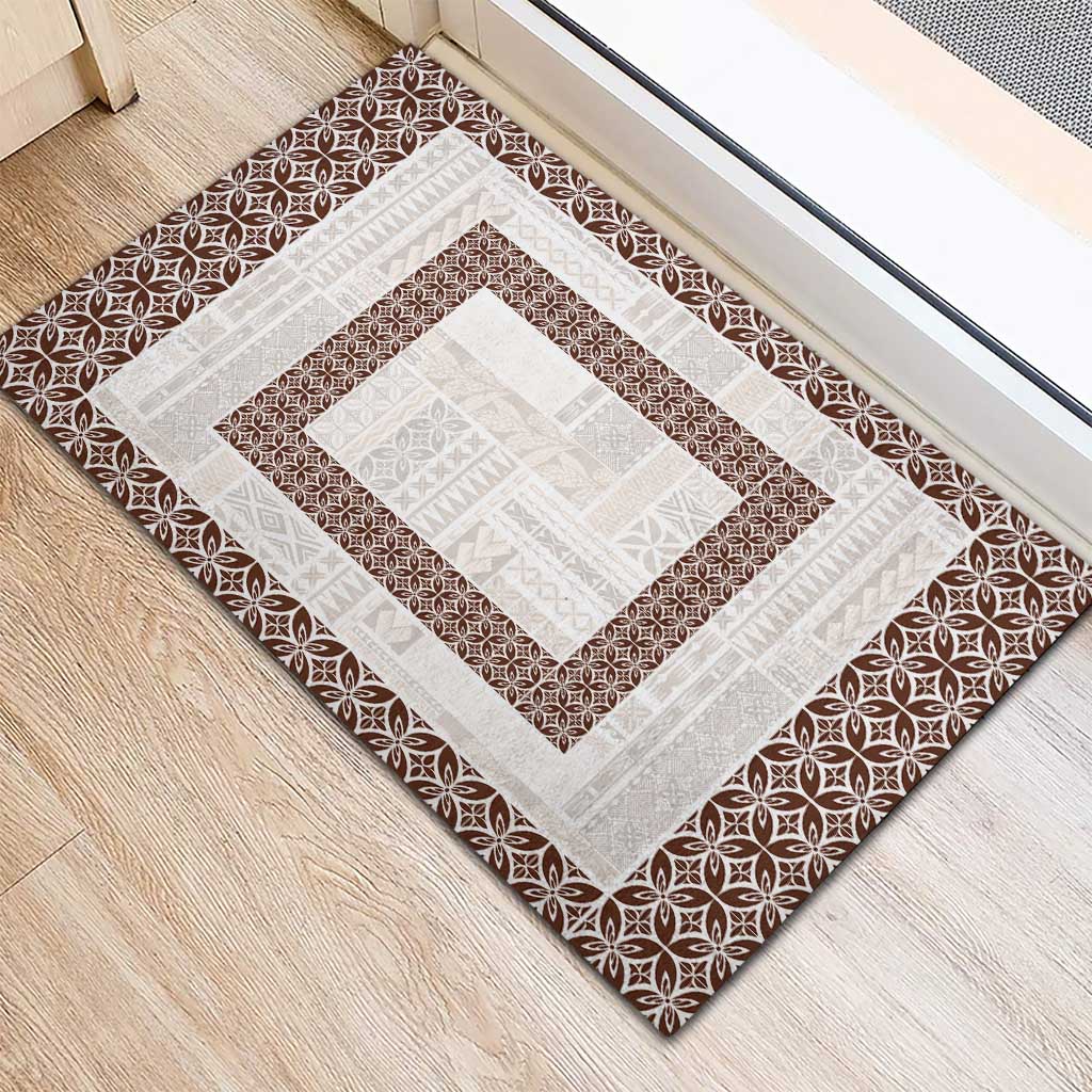 Samoa Siapo Brown Trimmed Rubber Doormat Samoa White Sunday - Polynesian Pride