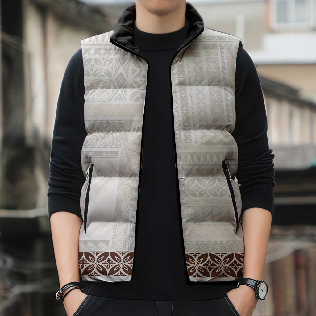 Samoa Siapo Brown Trimmed Sleeveless Puffer Jacket Samoa White Sunday - Polynesian Pride