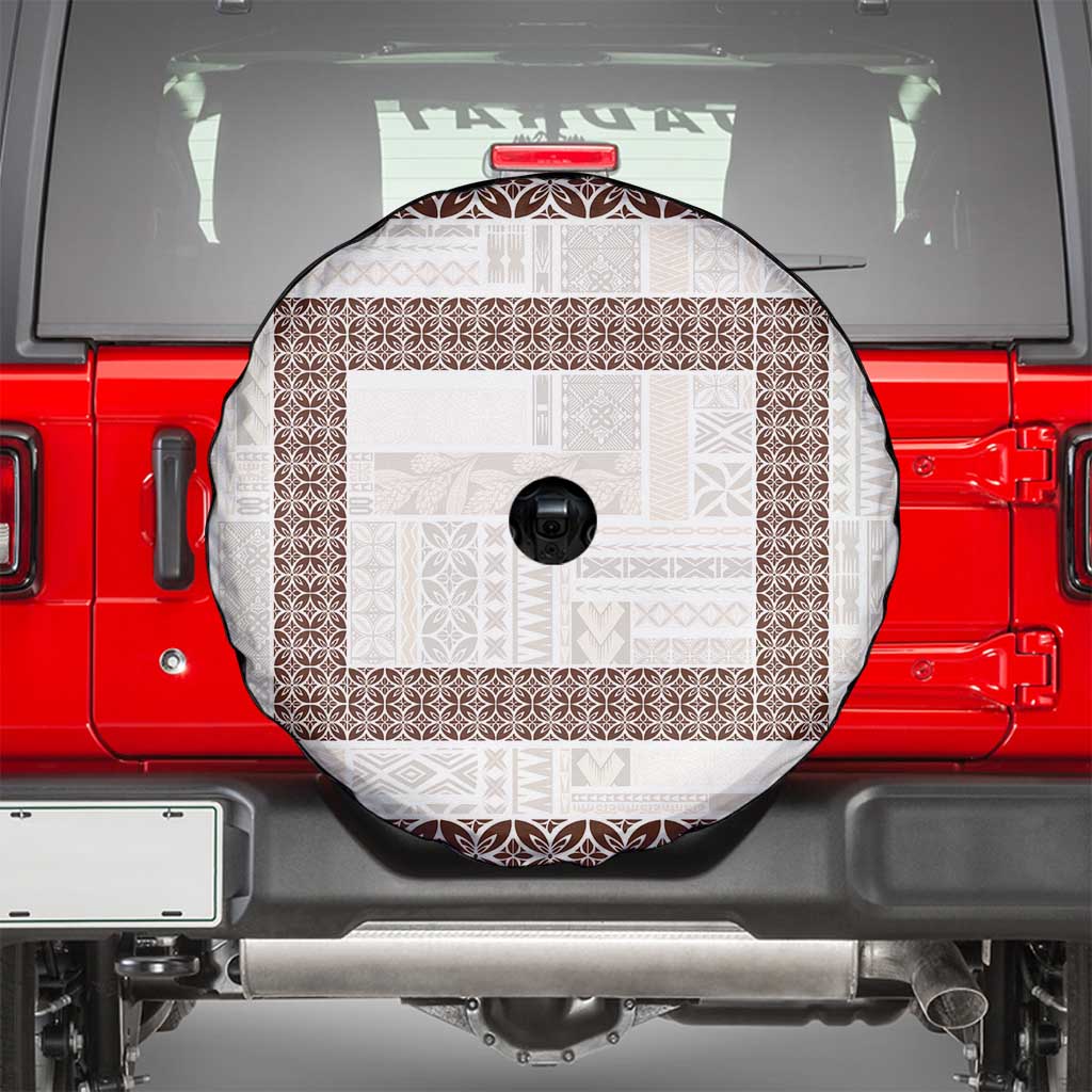 Samoa Siapo Brown Trimmed Spare Tire Cover Samoa White Sunday - Polynesian Pride