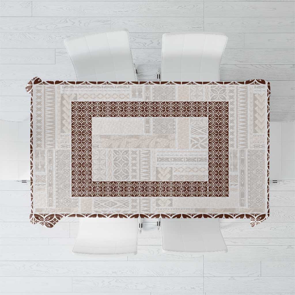 Samoa Siapo Brown Trimmed Tablecloth Samoa White Sunday - Polynesian Pride