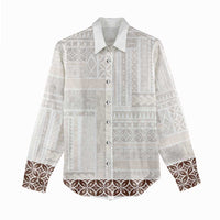 Samoa Siapo Brown Trimmed Women Casual Shirt Samoa White Sunday - Polynesian Pride