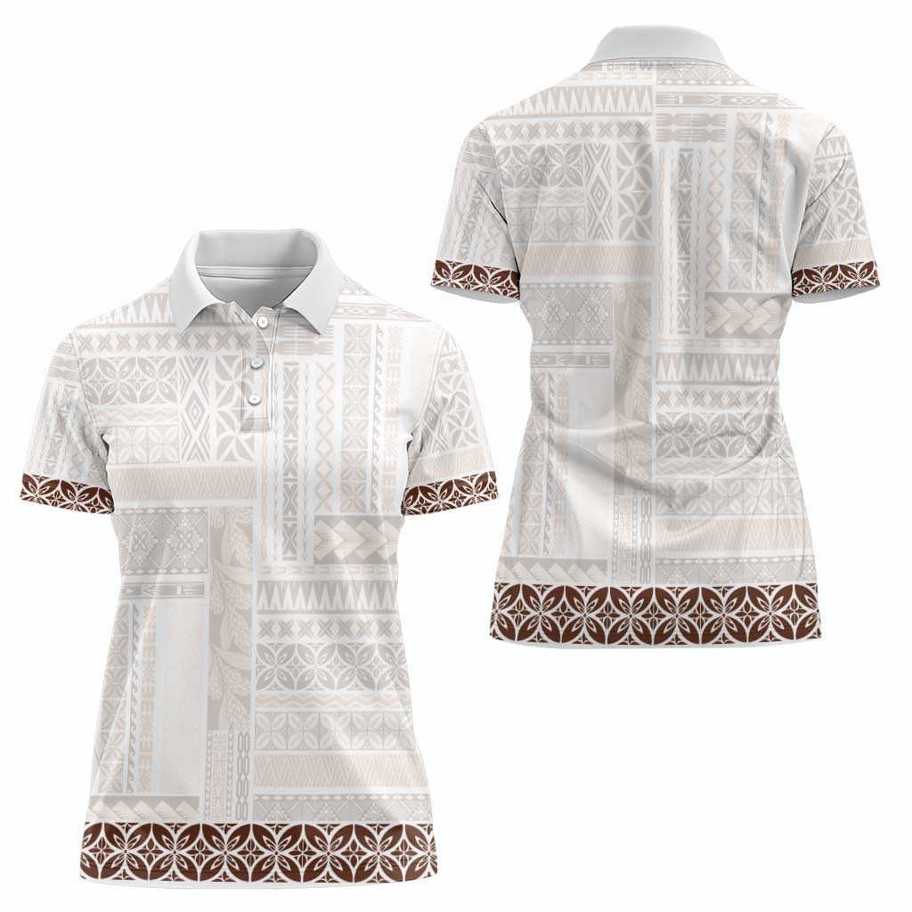 Samoa Siapo Brown Trimmed Women Polo Shirt Samoa White Sunday - Polynesian Pride