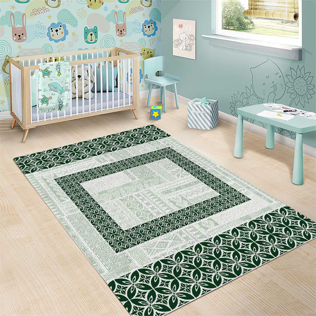 Samoa Siapo Green Trimmed Area Rug Samoa White Sunday - Polynesian Pride