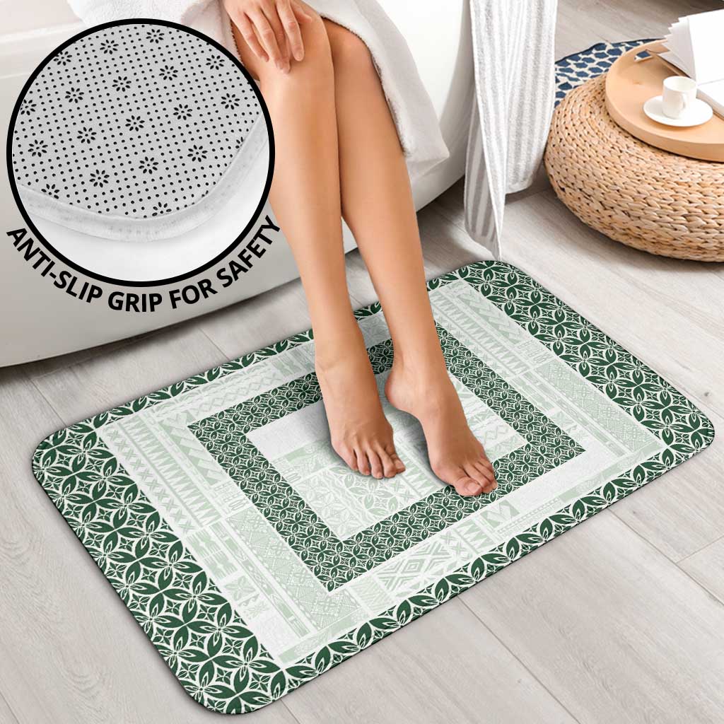 Samoa Siapo Green Trimmed Bathroom Set Samoa White Sunday - Polynesian Pride