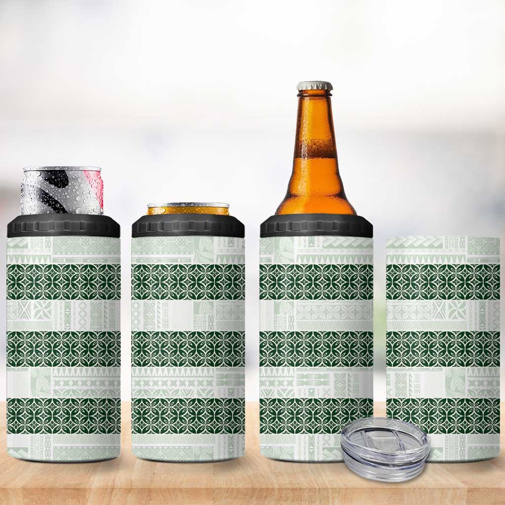 Samoa Siapo Green Trimmed 4 in 1 Can Cooler Tumbler Samoa White Sunday - Polynesian Pride