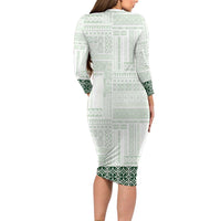 Samoa Siapo Green Trimmed Family Matching Long Sleeve Bodycon Dress and Hawaiian Shirt Samoa White Sunday LT01 - Polynesian Pride