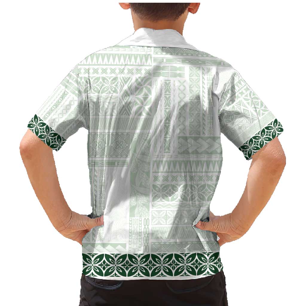 Samoa Siapo Green Trimmed Family Matching Mermaid Dress and Hawaiian Shirt Samoa White Sunday LT01 - Polynesian Pride
