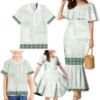 Samoa Siapo Green Trimmed Family Matching Mermaid Dress and Hawaiian Shirt Samoa White Sunday LT01 - Polynesian Pride