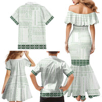 Samoa Siapo Green Trimmed Family Matching Mermaid Dress and Hawaiian Shirt Samoa White Sunday LT01 - Polynesian Pride