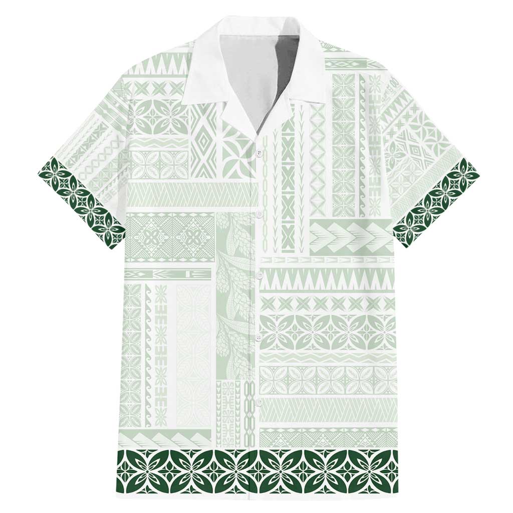 Samoa Siapo Green Trimmed Family Matching Mermaid Dress and Hawaiian Shirt Samoa White Sunday LT01 Dad's Shirt - Short Sleeve Green - Polynesian Pride