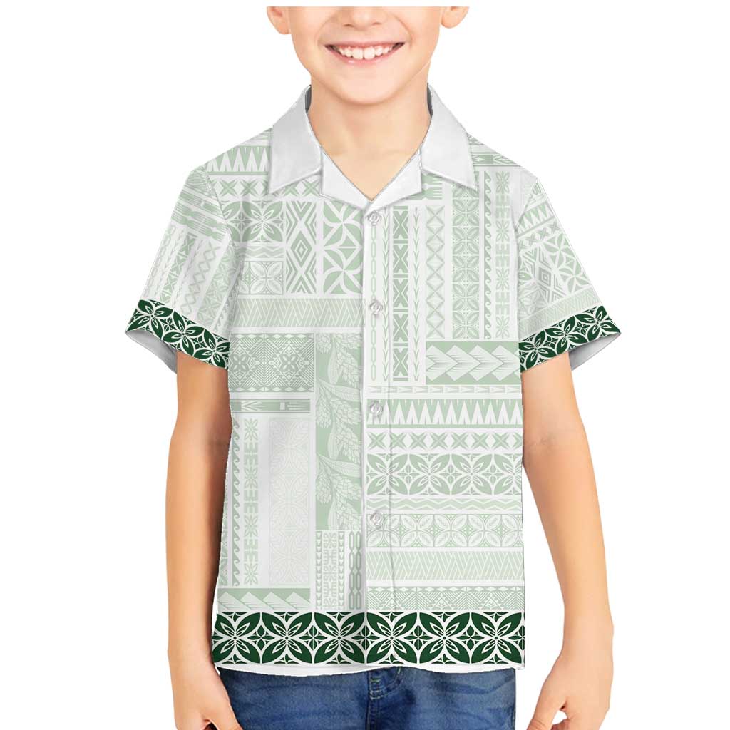 Samoa Siapo Green Trimmed Family Matching Mermaid Dress and Hawaiian Shirt Samoa White Sunday LT01 Son's Shirt Green - Polynesian Pride