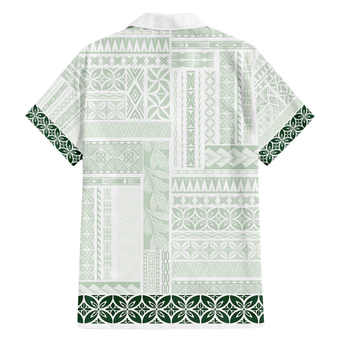 Samoa Siapo Green Trimmed Family Matching Off The Shoulder Long Sleeve Dress and Hawaiian Shirt Samoa White Sunday LT01 - Polynesian Pride