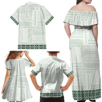Samoa Siapo Green Trimmed Family Matching Off Shoulder Maxi Dress and Hawaiian Shirt Samoa White Sunday LT01 - Polynesian Pride