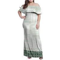 Samoa Siapo Green Trimmed Family Matching Off Shoulder Maxi Dress and Hawaiian Shirt Samoa White Sunday LT01 Mom's Dress Green - Polynesian Pride