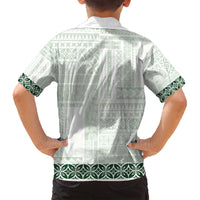 Samoa Siapo Green Trimmed Family Matching Off Shoulder Short Dress and Hawaiian Shirt Samoa White Sunday LT01 - Polynesian Pride