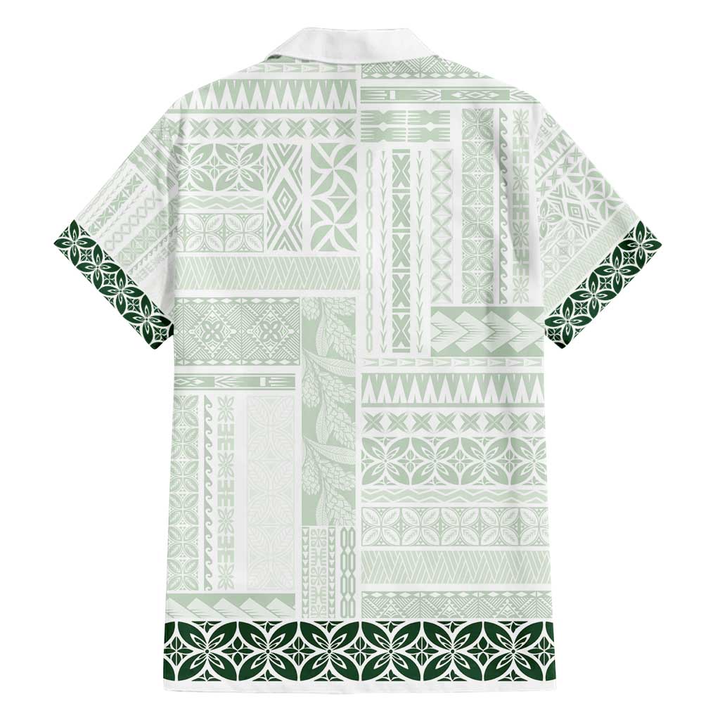 Samoa Siapo Green Trimmed Family Matching Off Shoulder Short Dress and Hawaiian Shirt Samoa White Sunday LT01 - Polynesian Pride