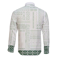 Samoa Siapo Green Trimmed Family Matching Off Shoulder Short Dress and Hawaiian Shirt Samoa White Sunday LT01 - Polynesian Pride