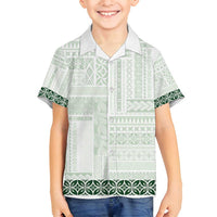 Samoa Siapo Green Trimmed Family Matching Off Shoulder Short Dress and Hawaiian Shirt Samoa White Sunday LT01 Son's Shirt Green - Polynesian Pride