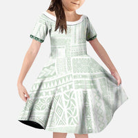 Samoa Siapo Green Trimmed Family Matching Short Sleeve Bodycon Dress and Hawaiian Shirt Samoa White Sunday LT01 Daughter's Dress Green - Polynesian Pride