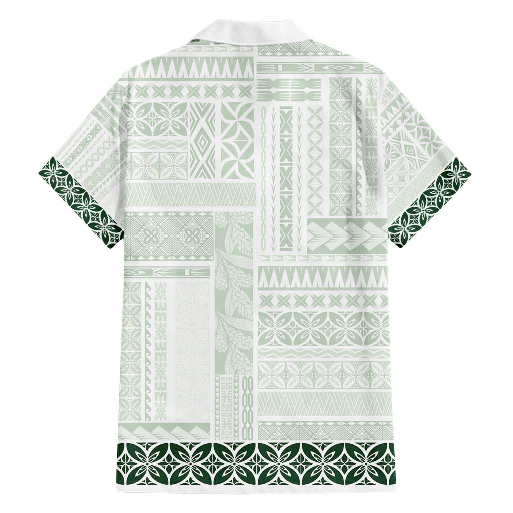 Samoa Siapo Green Trimmed Family Matching Short Sleeve Bodycon Dress and Hawaiian Shirt Samoa White Sunday LT01 - Polynesian Pride