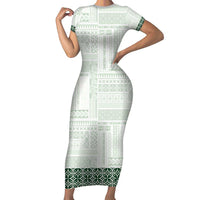 Samoa Siapo Green Trimmed Family Matching Short Sleeve Bodycon Dress and Hawaiian Shirt Samoa White Sunday LT01 Mom's Dress Green - Polynesian Pride