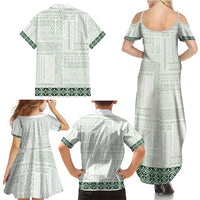 Samoa Siapo Green Trimmed Family Matching Summer Maxi Dress and Hawaiian Shirt Samoa White Sunday LT01 - Polynesian Pride