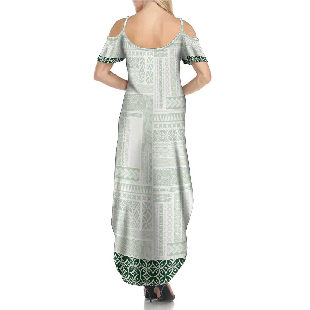 Samoa Siapo Green Trimmed Family Matching Summer Maxi Dress and Hawaiian Shirt Samoa White Sunday LT01 - Polynesian Pride